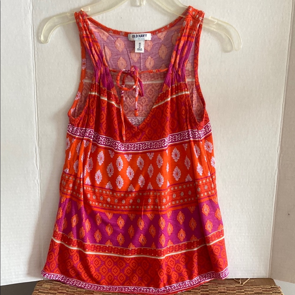 Old Navy Orange and Pink Tie Front Tank Top